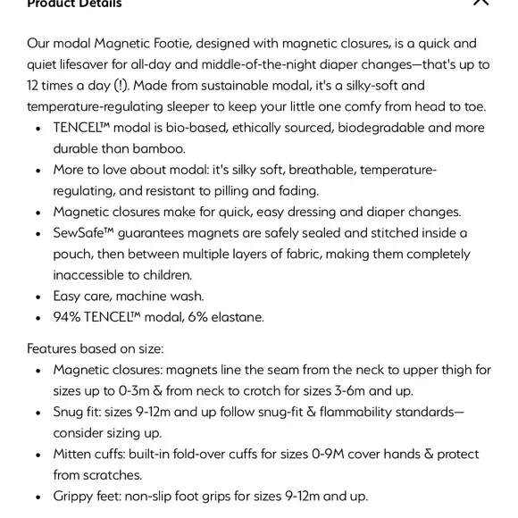 NWOT Magnetic Me modal sleeper 3-6 months - make diaper changes a breeze! - Picture 2 of 7